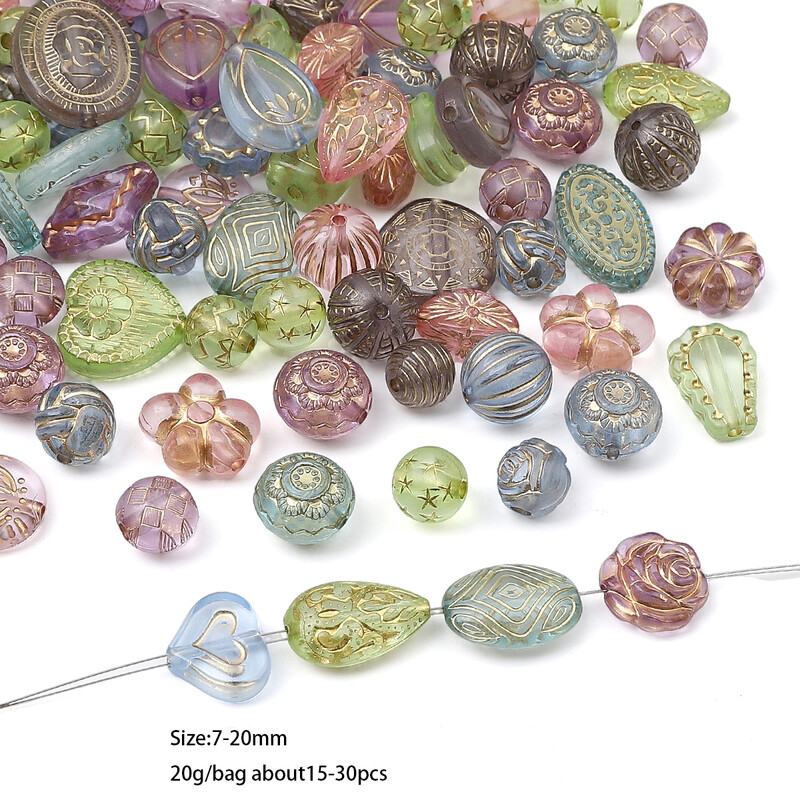 20g/vrecko akrylové priehľadné matné zlaté zmiešané korálky, roztrúsené korálky, ručne vyrobené DIY náramky, náhrdelníky, náušnice, ac