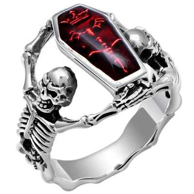 Годежен пръстен Moonso Punk Red Skeleton Skull за мъже, подарък за мъж, юбилей на едро за Свети Валентин, Хелоуин R5058