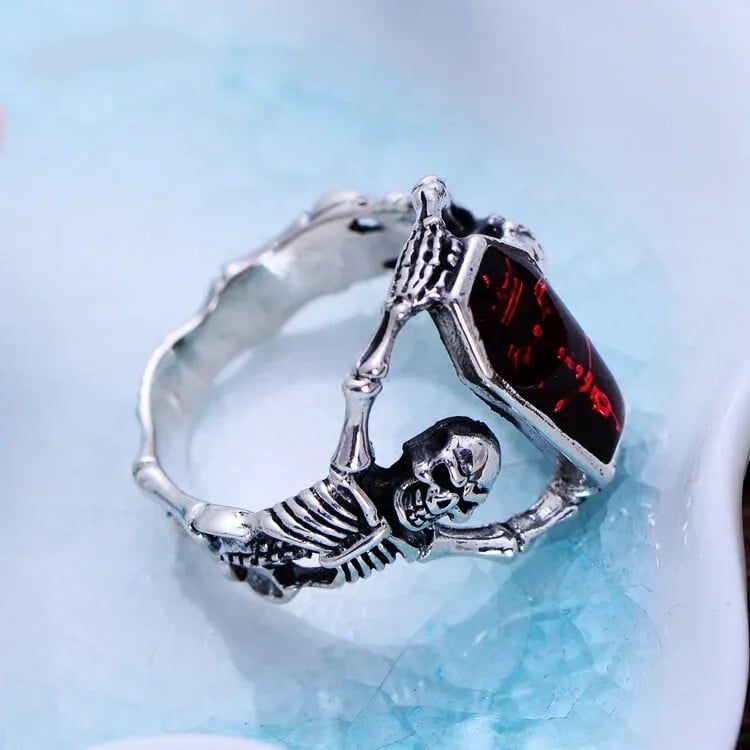Zásnubný prsteň Moonso Punk Red Skeleton Skull pre mužov, darček na výročie, veľkoobchod, Valentín, Halloween R5058