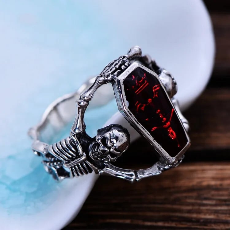 Zásnubný prsteň Moonso Punk Red Skeleton Skull pre mužov, darček na výročie, veľkoobchod, Valentín, Halloween R5058