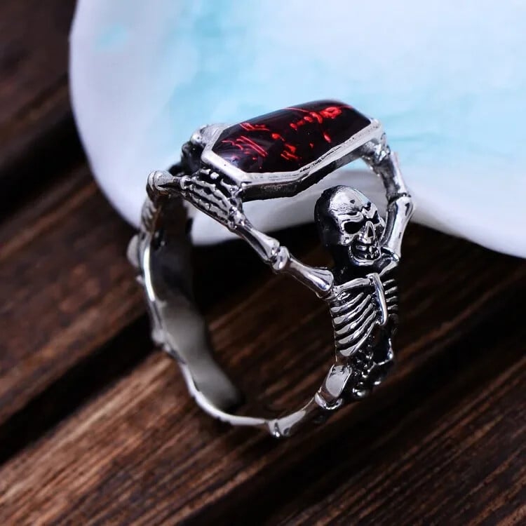 Zásnubný prsteň Moonso Punk Red Skeleton Skull pre mužov, darček na výročie, veľkoobchod, Valentín, Halloween R5058