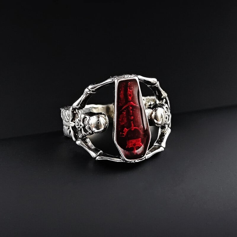 Zásnubný prsteň Moonso Punk Red Skeleton Skull pre mužov, darček na výročie, veľkoobchod, Valentín, Halloween R5058