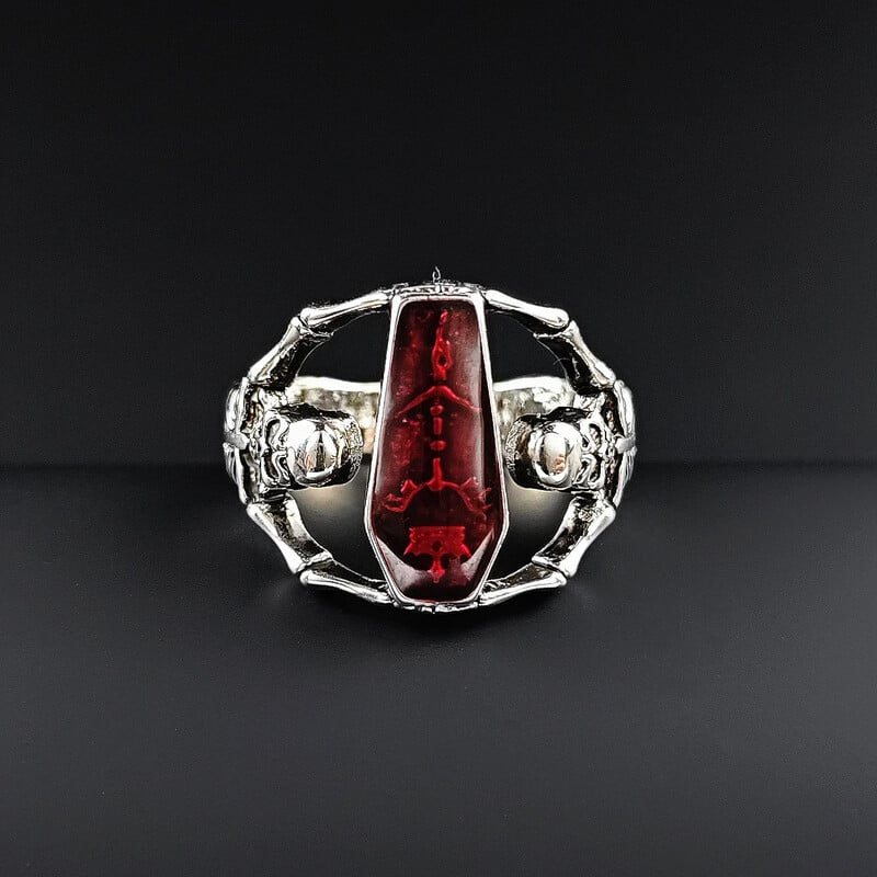 Zásnubný prsteň Moonso Punk Red Skeleton Skull pre mužov, darček na výročie, veľkoobchod, Valentín, Halloween R5058