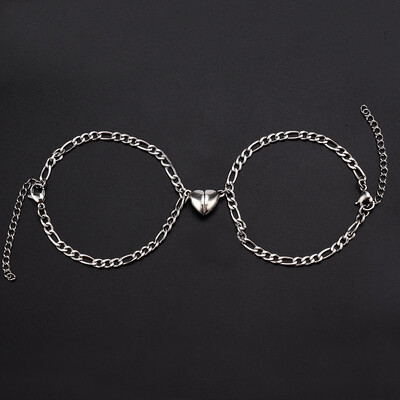2Pcs/set Magnet Narukvice za par Narukvica privlačnost srca Narukvica od nehrđajućeg čelika Šarm Jednostavni kubanski lanci Brava za ključeve Nakit Pokloni