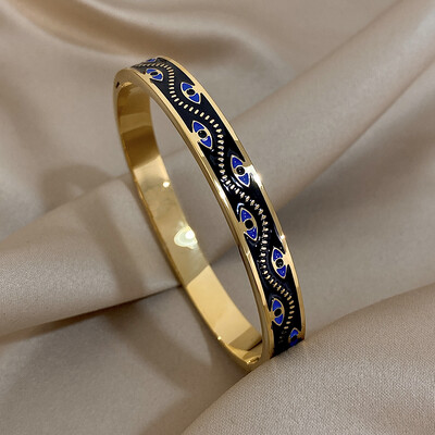 Brățară emailată din oțel inoxidabil Brățară cu model de ochi răi norocoși Brățări pentru femei și bărbați Bijuterii la modă rezistente la apă Cadouri