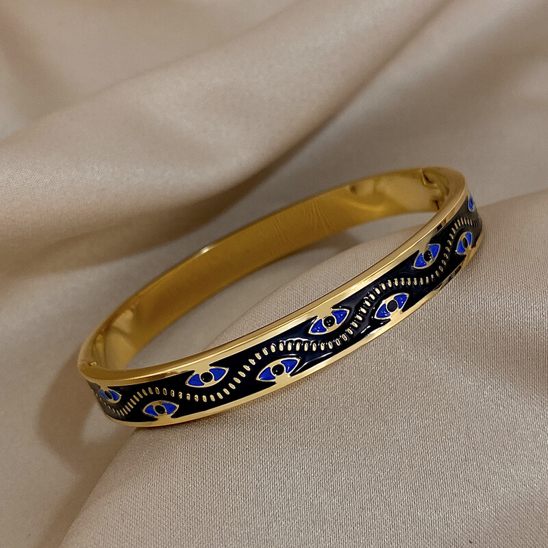 Brățară emailată din oțel inoxidabil Brățară cu model de ochi răi norocoși Brățări pentru femei și bărbați Bijuterii la modă rezistente la apă Cadouri