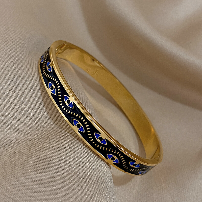 Brățară emailată din oțel inoxidabil Brățară cu model de ochi răi norocoși Brățări pentru femei și bărbați Bijuterii la modă rezistente la apă Cadouri