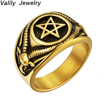 Valily rozsdamentes acél pentagram gyűrűk Sátán Baphomet Kecske Ördög Démon Gyűrű Vintage ékszerek férfi nőknek Nagykereskedelmi ékszerek