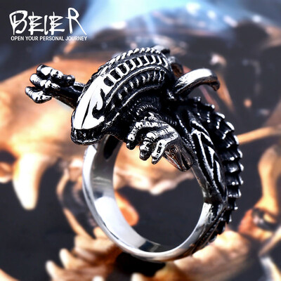 Beier nerūdijančio plieno 3D Alien Predator Finger Aukso spalvos žiedai vyrams Gotikinio stiliaus filmas Unikalus Karštas Parduodamas Juwerly Gift BR8-358