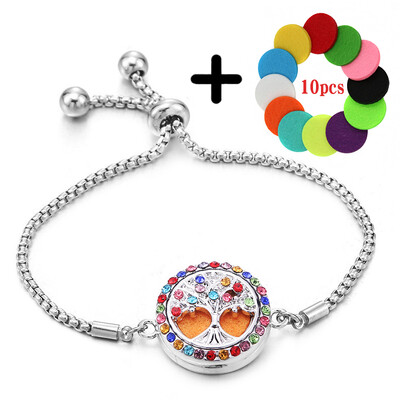 Cirkon u boji, narukvica za aromaterapiju Drvo života, podesivi raspršivač eteričnog ulja, medaljon za parfem, narukvica, modni ženski nakit