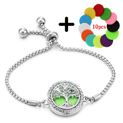 Cirkon u boji, narukvica za aromaterapiju Drvo života, podesivi raspršivač eteričnog ulja, medaljon za parfem, narukvica, modni ženski nakit