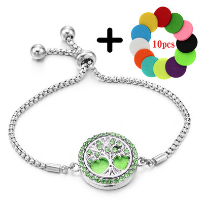 Cirkon u boji, narukvica za aromaterapiju Drvo života, podesivi raspršivač eteričnog ulja, medaljon za parfem, narukvica, modni ženski nakit