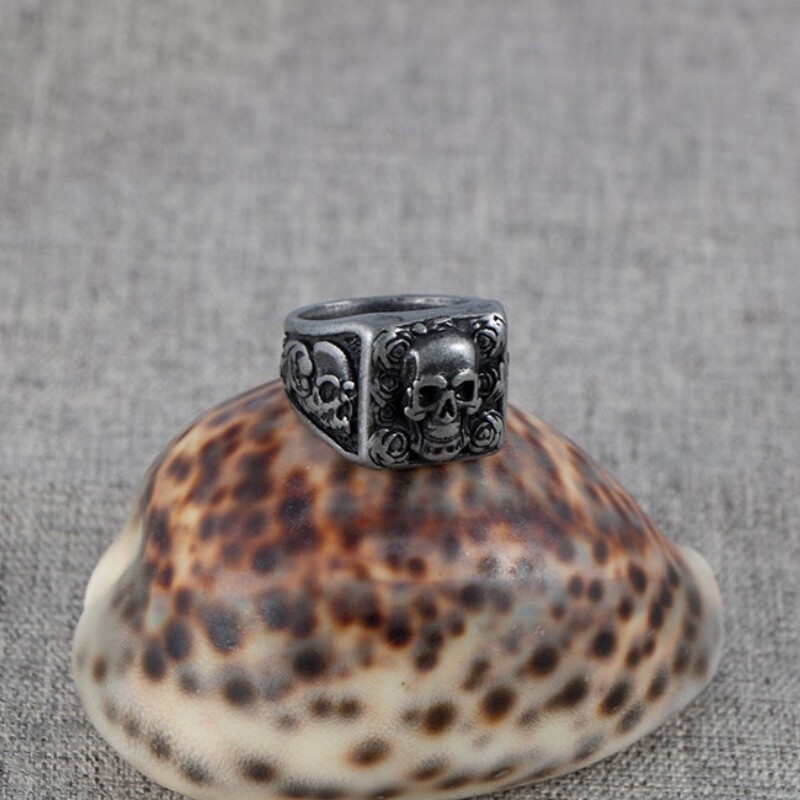 Vintage férfi rozsdamentes acél rózsa koponya gyűrűk férfiaknak gótikus punk hip hop motoros parti Halloween ékszerek férj születésnapi ajándék