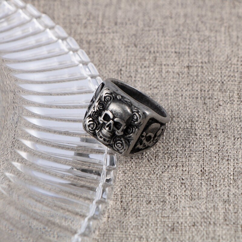 Vintage férfi rozsdamentes acél rózsa koponya gyűrűk férfiaknak gótikus punk hip hop motoros parti Halloween ékszerek férj születésnapi ajándék