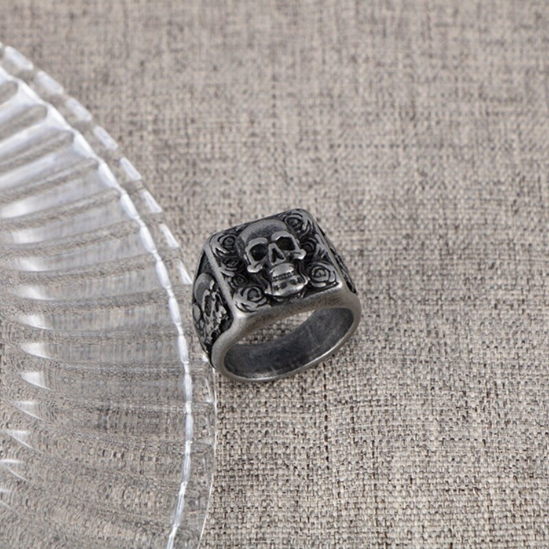 Vintage férfi rozsdamentes acél rózsa koponya gyűrűk férfiaknak gótikus punk hip hop motoros parti Halloween ékszerek férj születésnapi ajándék