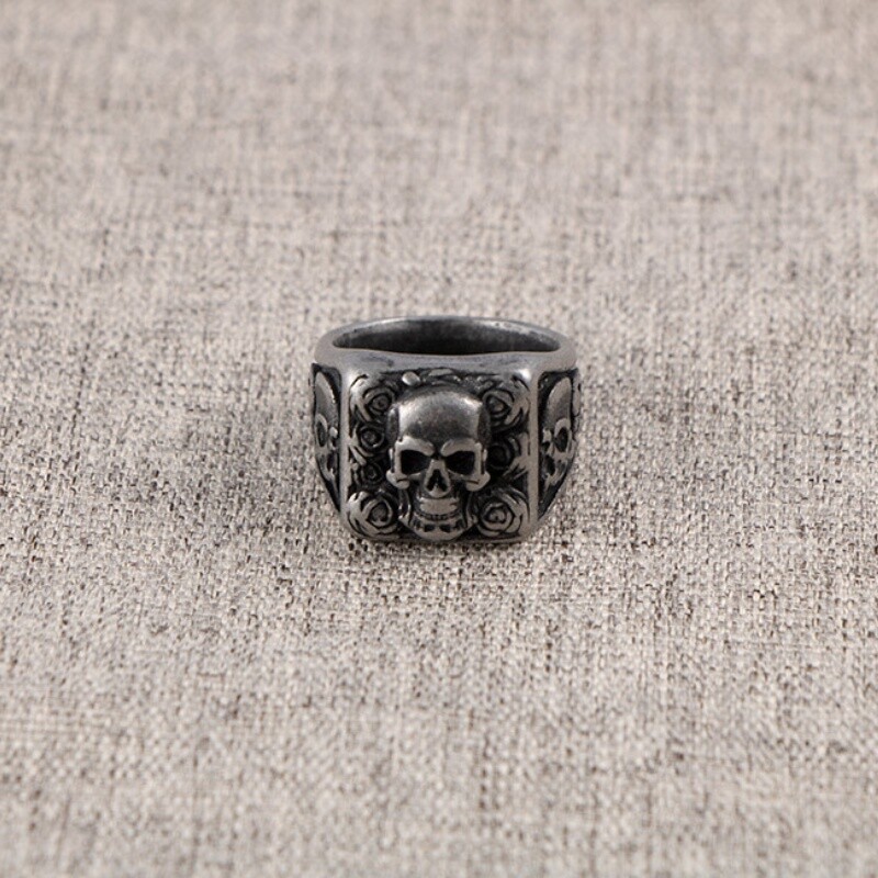 Vintage férfi rozsdamentes acél rózsa koponya gyűrűk férfiaknak gótikus punk hip hop motoros parti Halloween ékszerek férj születésnapi ajándék