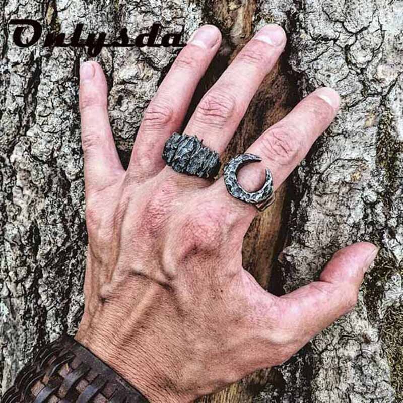 Inel de calvariu pentru bărbați, gotic, cu lună, pentru bărbați, motocicletă, pentru bărbați, gotic, din oțel inoxidabil, bijuterii pentru motociclete, cadou de Halloween