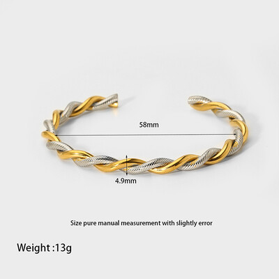 Elegantný náramok z nehrdzavejúcej ocele s 18K PVD pokovovaním, krútený v dvoch odtieňoch, manžetový náramok pre ženy, minimalistický kovový textúrovaný otvorený náramok