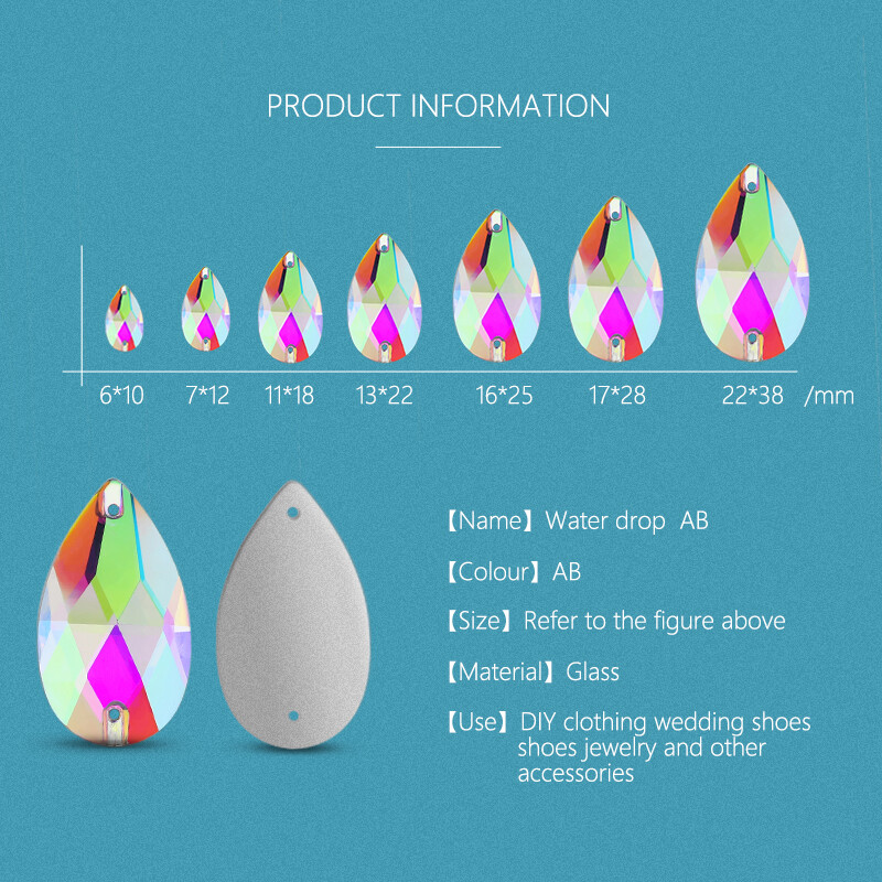 Všetky veľkosti Drop Sew on Rhinestone Crystal Ab Color Glas Sewing 3230 Pear Flatback Sew on Stone Glass Sewing for Bridal Dress