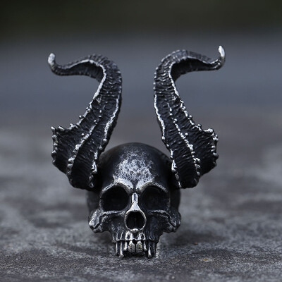 NOVÉ pánske prstene z nehrdzavejúcej ocele 316L, prsteň s lebkou, rohatý Satan, diabolský prsteň pre tínedžerov, gothic punk, šperky, darčeky, dropshipping