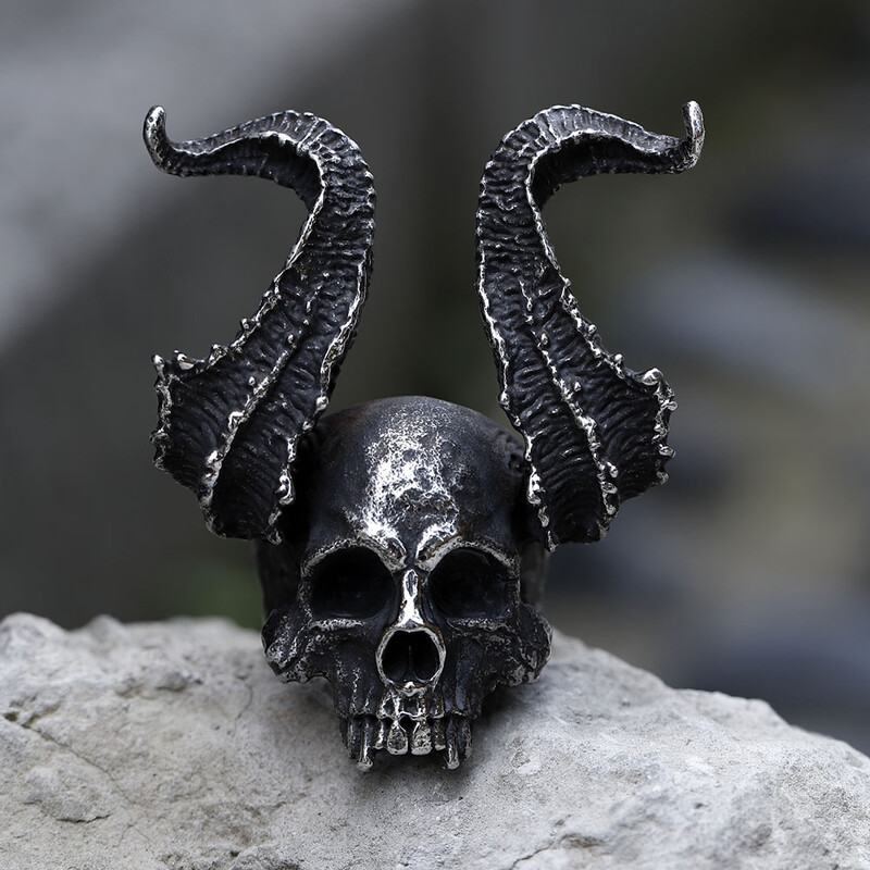NOVÉ pánske prstene z nehrdzavejúcej ocele 316L, prsteň s lebkou, rohatý Satan, diabolský prsteň pre tínedžerov, gothic punk, šperky, darčeky, dropshipping