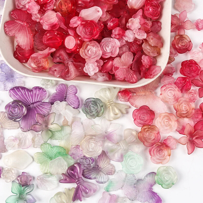 Akrilo mišrūs karoliukai matiniai lapai gėlės drugelių karoliukai papuošalai radiniai Apyrankės „pasidaryk pats“ apyrankės tarpinės karoliukai papuošalų kūrimas