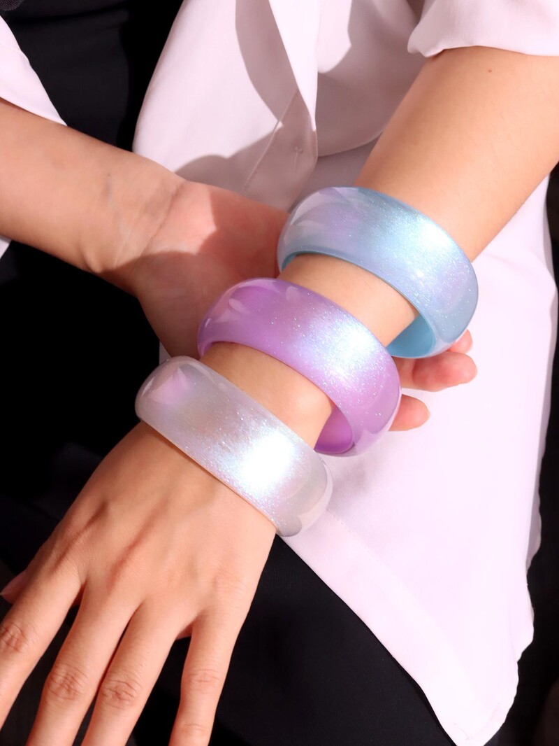 Farebný laserový gradientový okrúhly živicový trendy vintage náramok pre ženy a dievčatá, letný náramok Y2K, HUANZHI, NOVINKY 2024