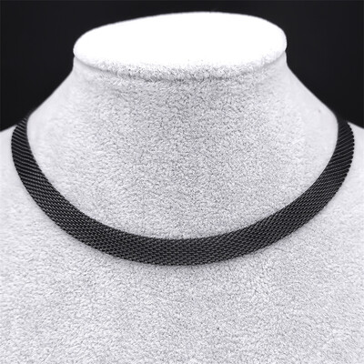 Colier cu lanț de rețea plată pentru femei, bărbați, din oțel inoxidabil, plasă de culoare aurie, coliere pentru claviculă, choker, bijuterii, cadou de nuntă joyas