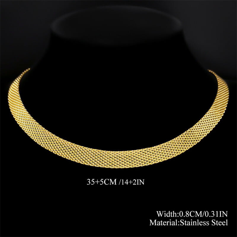 Colier cu lanț de rețea plată pentru femei, bărbați, din oțel inoxidabil, plasă de culoare aurie, coliere pentru claviculă, choker, bijuterii, cadou de nuntă joyas