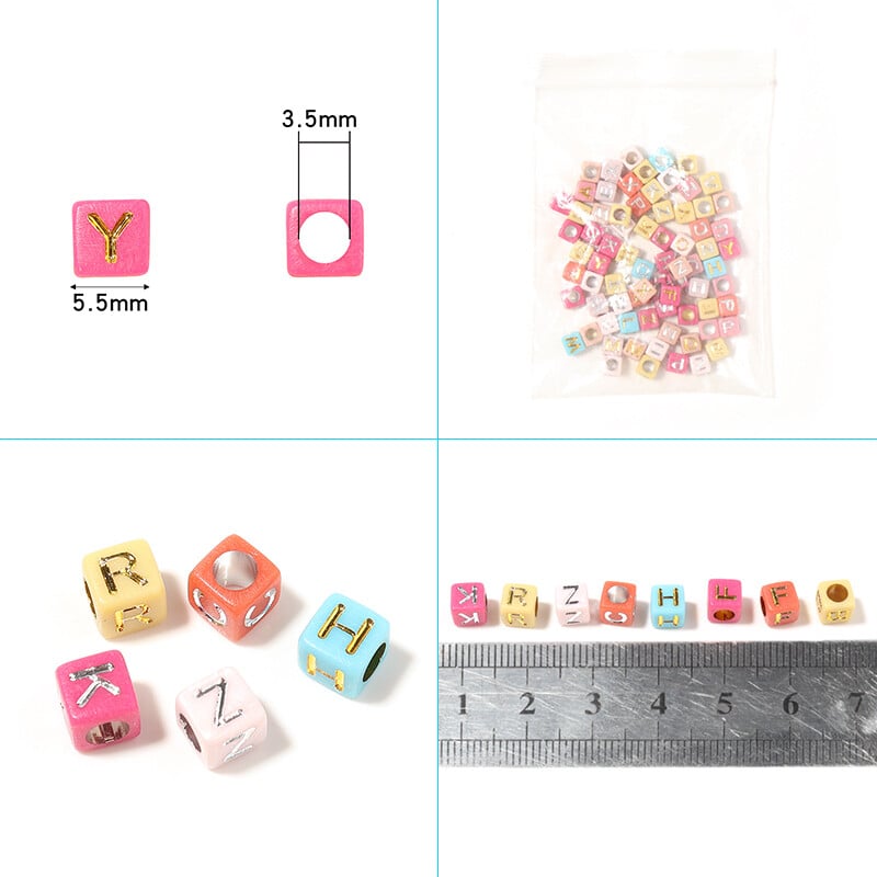 100 ks/sada Mix pokovovanie abeceda akrylové korálky štvorcové písmeno rozpera voľné korálky pre DIY remeslá ornament výroba oblečenie príslušenstvo