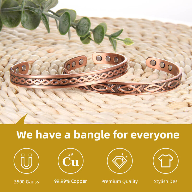 Bakrena narukvica s ugraviranom ribom, 99,99% čisti bakar, magnetska zdravstvena energetska narukvica s podesivom veličinom od 3500 Gaussa