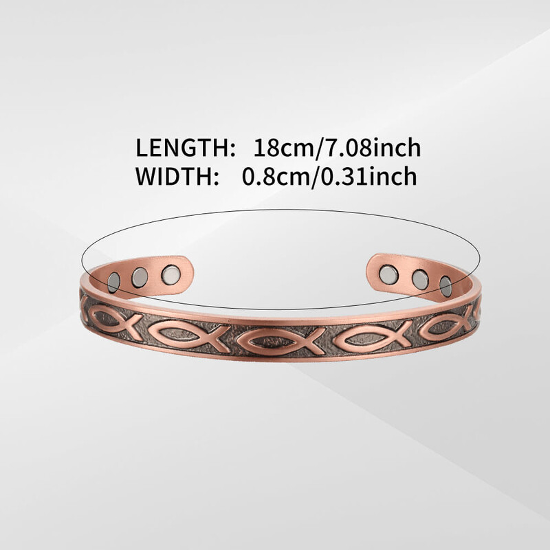 Bakrena narukvica s ugraviranom ribom, 99,99% čisti bakar, magnetska zdravstvena energetska narukvica s podesivom veličinom od 3500 Gaussa