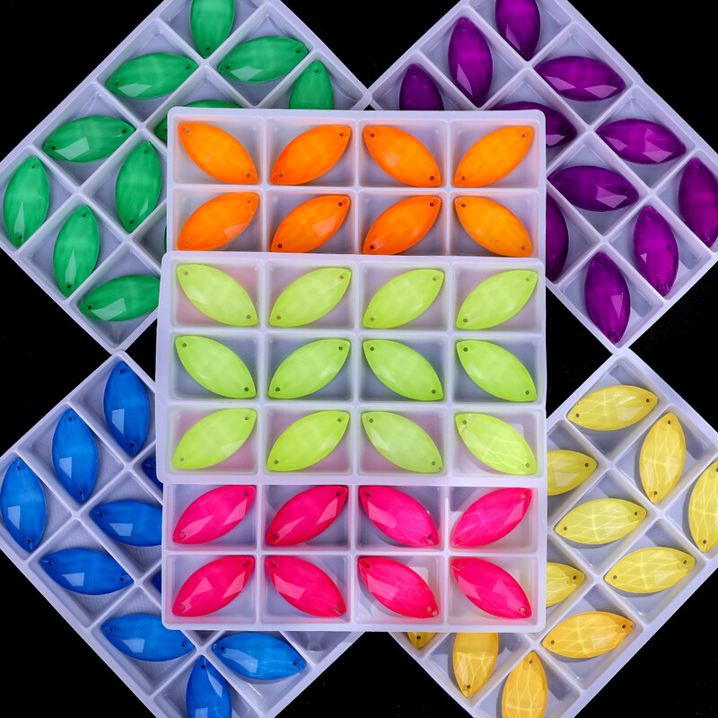 VC neon fluoreszkáló lószem varrni strasszra Navette varrás gyémánt üveg gyémánt lapos hátú barkács kiegészítők esküvő