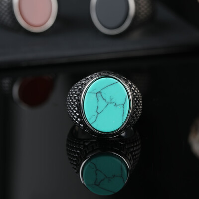 Vintage muški prsten Tirkizni kamen Punk Prsten crne boje Muški prsten od nehrđajućeg čelika Bijoux Aneis Tvornica poklona za nakit na veliko