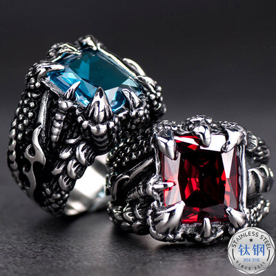 Retro Punk Red Stone Dragon Claw Ring από ανοξείδωτο ατσάλι Δαχτυλίδι κοκτέιλ πάρτι Μεγάλο πέτρινο δαχτυλίδι για άνδρες και γυναίκες Μέγεθος 7-13