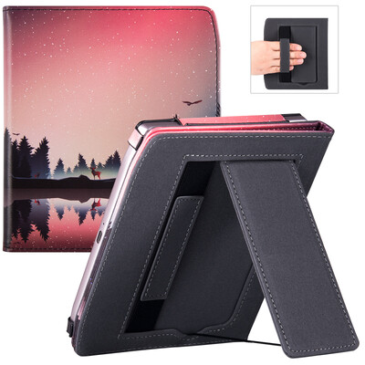 Husă cu suport pentru e-Reader Pocketbook 700 Era/Era Color - Husă de protecție premium din piele PU cu curea de mână și trezire automată a somnului