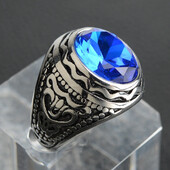Ručno rađeno tamnoplavo kameno prstenje za muškarce Gravirani rock punk muški nakit od nehrđajućeg čelika za dječake Muški prsten s pečatom srebrno zlatne boje