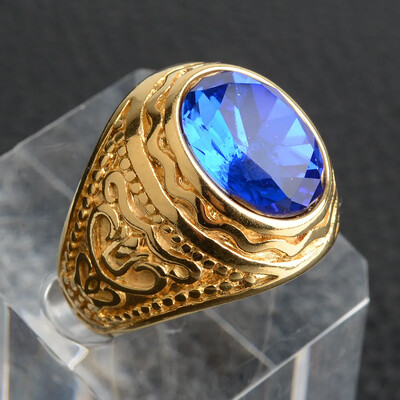 Ručno rađeno tamnoplavo kameno prstenje za muškarce Gravirani rock punk muški nakit od nehrđajućeg čelika za dječake Muški prsten s pečatom srebrno zlatne boje