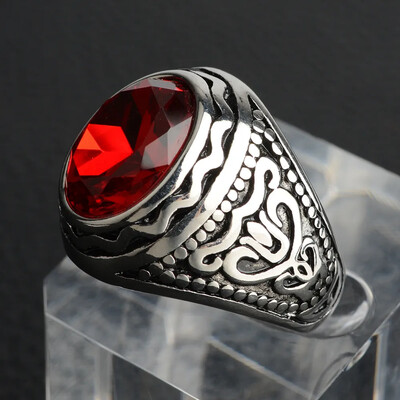 Ručno rađeno tamnoplavo kameno prstenje za muškarce Gravirani rock punk muški nakit od nehrđajućeg čelika za dječake Muški prsten s pečatom srebrno zlatne boje