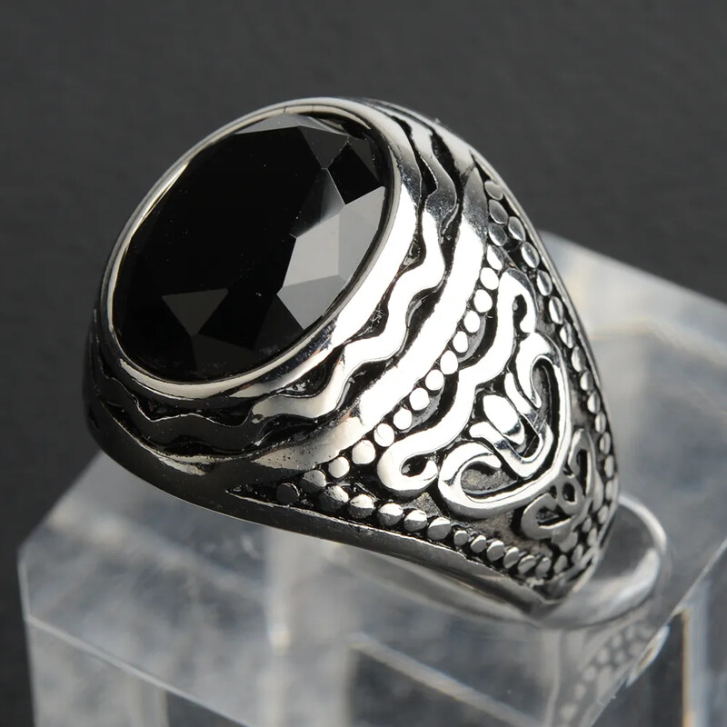 Inele de piatră albastru bleumarin lucrate manual pentru bărbați Gravurat Rock Punk Bijuterii bărbați din oțel inoxidabil Inel cu sigiliu pentru bărbați argintiu culoare auriu