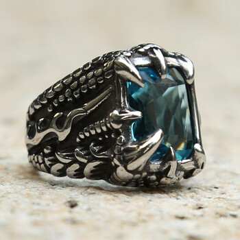 Vintage Nordic Viking Dragon Claw Ring with Red Blue Black Stone Crystal από ανοξείδωτο ατσάλι Punk Rock Δαχτυλίδι Μεγάλο Μέγεθος 13 14 15