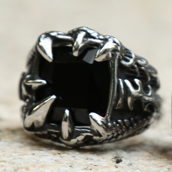 Vintage Nordic Viking Dragon Claw Ring with Red Blue Black Stone Crystal από ανοξείδωτο ατσάλι Punk Rock Δαχτυλίδι Μεγάλο Μέγεθος 13 14 15