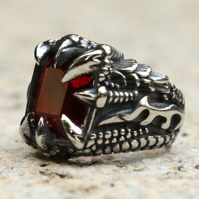 Vintage nordijski vikinški zmajev prsten s kandžama s crvenim plavim crnim kamenom i kristalima od nehrđajućeg čelika punk rock prstenje velika veličina 13 14 15