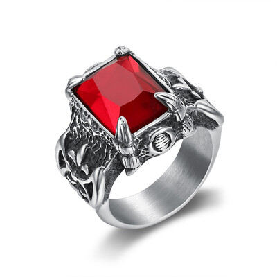 Vintage nordijski vikinški zmajev prsten s kandžama s crvenim plavim crnim kamenom i kristalima od nehrđajućeg čelika punk rock prstenje velika veličina 13 14 15
