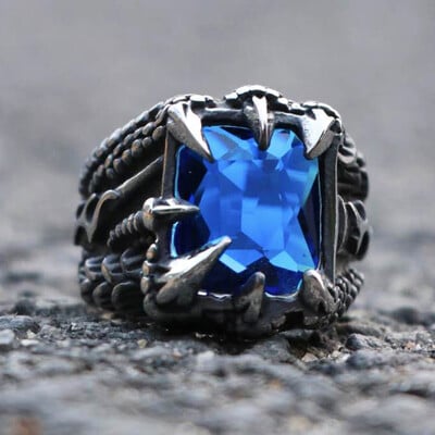 Vintage nordijski vikinški zmajev prsten s kandžama s crvenim plavim crnim kamenom i kristalima od nehrđajućeg čelika punk rock prstenje velika veličina 13 14 15