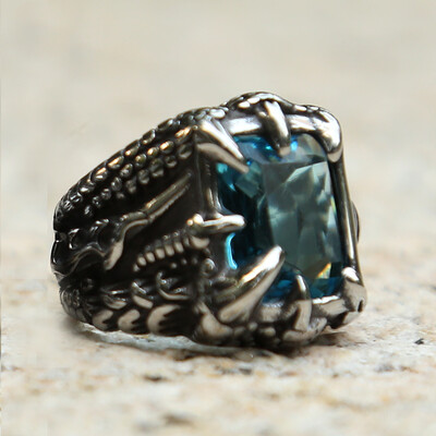 Vintage nordijski vikinški zmajev prsten s kandžama s crvenim plavim crnim kamenom i kristalima od nehrđajućeg čelika punk rock prstenje velika veličina 13 14 15