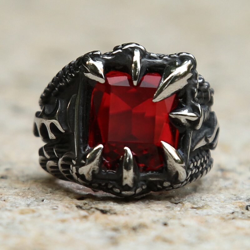 Vintage nordijski vikinški zmajev prsten s kandžama s crvenim plavim crnim kamenom i kristalima od nehrđajućeg čelika punk rock prstenje velika veličina 13 14 15
