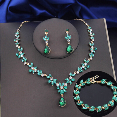 Seturi de bijuterii verde lime de 3 buc pentru femei, cercei de modă, brățări, set de colier, pentru bal, nuntă, accesorii de bijuterii