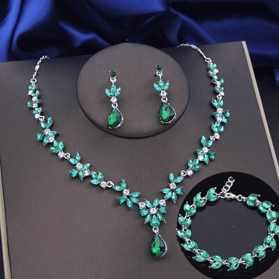 Seturi de bijuterii verde lime de 3 buc pentru femei, cercei de modă, brățări, set de colier, pentru bal, nuntă, accesorii de bijuterii