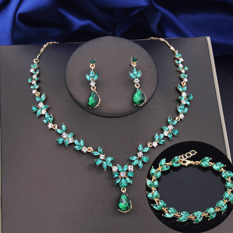 Seturi de bijuterii verde lime de 3 buc pentru femei, cercei de modă, brățări, set de colier, pentru bal, nuntă, accesorii de bijuterii